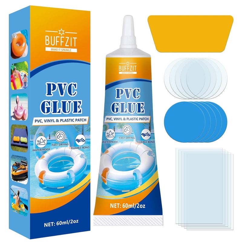 BUFFZIT PVC Glue Air Mattress Patch Kit, Heavy Duty Waterproof Vinyl Repair Kit for Inflatables, Pool Liner, Swim Ring, Bounce House, Hot Tub, PVC Boat, Raft, Kayak, and Inflatable Toys - 2oz/60ml - Image 1